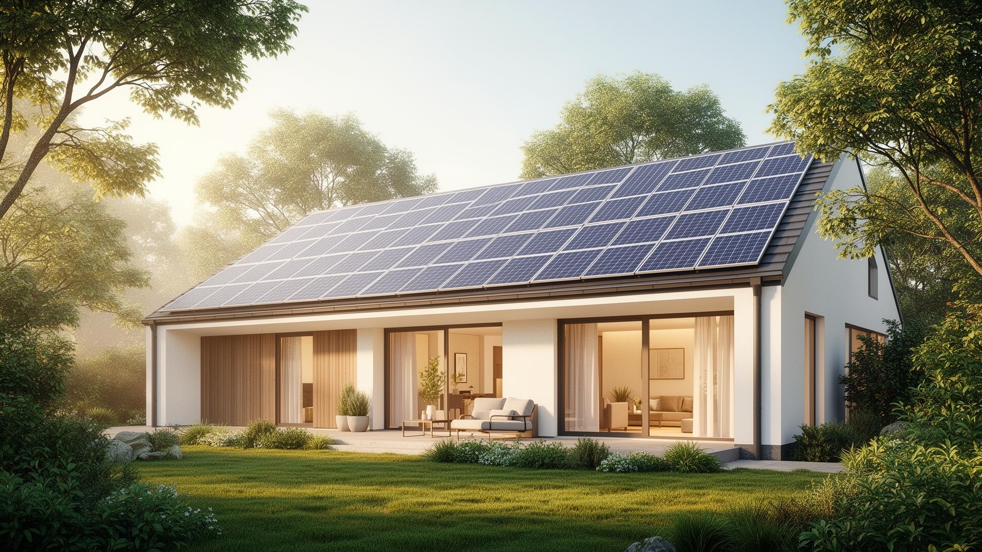 Modern energy-efficient home with rooftop solar panels